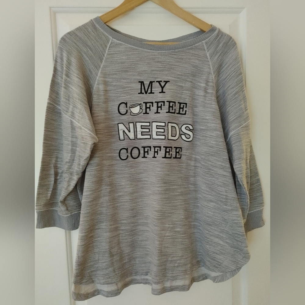 🌞Secret Treasures ~ Heathered Grey "Coffee" Lounge Sweatshirt ~ Size XL
